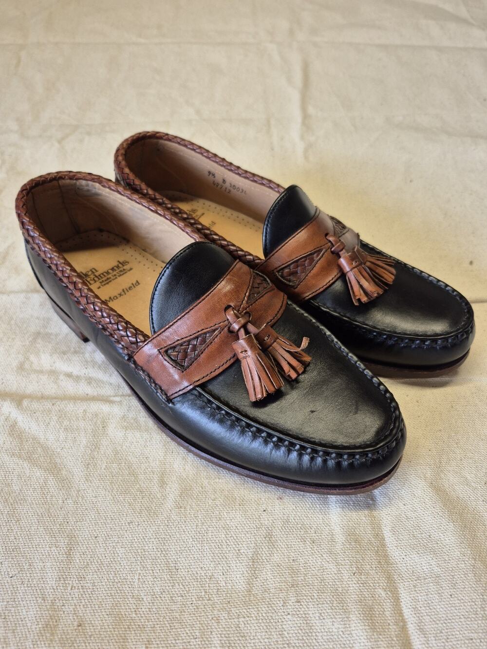 Allen Edmonds Loafer Mens 9.5D Black Brown Maxfield Leather Tassel Dress Shoes